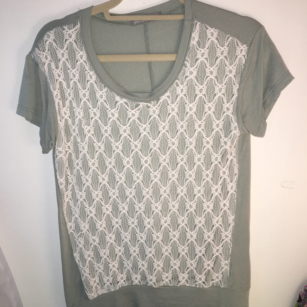 White lace and green top